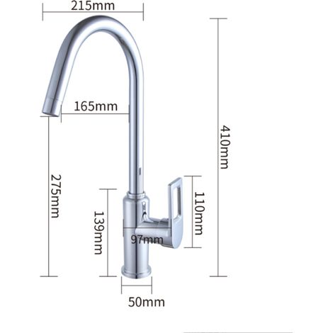 Juego de grifos mezcladores de cocina, grifos de cocina con giro de 360°, grifos monomando para fregadero, grifos de fregadero de un solo orificio en acero inoxidable galvanizado, agua caliente y fría (1/4)