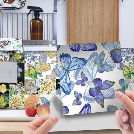 24 jeux de vieux carreaux muraux ---- PVC étanche pour cuisine, placards, meubles, tables (papillon 15 x 15 cm) (1/4)
