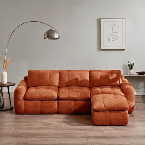 Canapé d'angle modulaire 3 places en chenille orange 264 x 160 x (1/5)