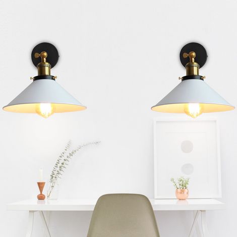 Wandleuchte Innen Set of 2, 240° Verstellbare Wandlampe im Industri Stile, Wandstrahler Licht mit Ø22cm Lampenschirm für Wohnzimmer Schlafzimmer (Weiß)