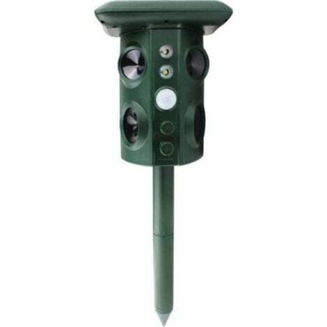 This powerful solar ultrasonic repellent, with adjustable frequency, effectively repels cats, rodents, birds and other outdoor animals. It has a long battery life and is waterproof. (1/4)