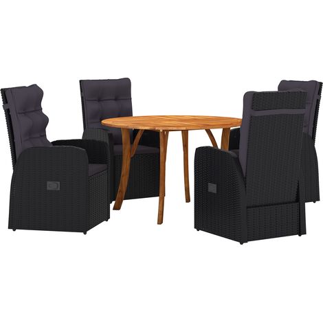 5-teiliges Garten-Essset mit Kissen Schwarz Poly Rattan Akazie vidaXL (1/5)