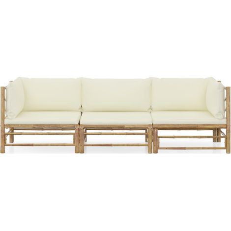 Maison Exclusive - 3-tlg. Garten-Lounge-Set mit Cremeweißen Kisse