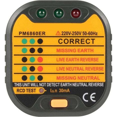 Automatischer Steckdosentester 50–60 Hz für den Haushalt PM6860BG / DR/ER, RCD-Testfunktion (EU-Stecker) – Crezuo