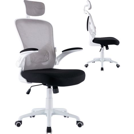 Sedia Ufficio Bianca Girevole Ergonomica Poltrona Scrivania con Braccioli e Poggiatesta - Altezza Regolabile - white (1/5)