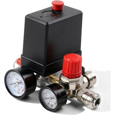 Pressostat Compresseur D'air, 220 V Régulateur De Pression, 90-120 Psi Pressostat Compresseur Avec Valve De Sécurité Et Manomètre, Soupape De Compresseur D'air Pour Une Décompression Rapide (1/5)