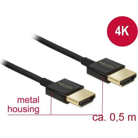 Delock HDMI Cavo Spina HDMI-A, Spina HDMI-A 0.50 m Nero 84786 UHD 4K,, contatti connettore dorati Cavo HDMI (1/3)