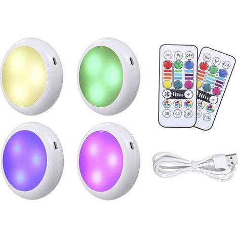 Lampe LED Rechargeable sans Fil pour Sous-Armoires, Télécommande RGB, Luminosité Réglable, Lot de 4 - Idéale pour Cuisine et Bibliothèque (1/5)
