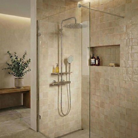 Colonne de douche thermostatique en inox chromée - avec tablette de rangement (1/5)