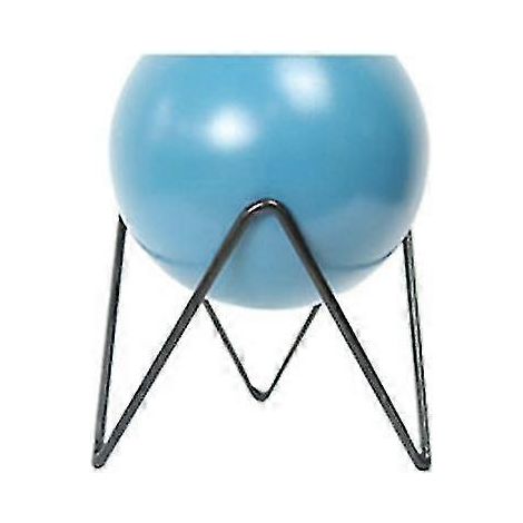 Pot de fleurs rond avec support pour plante en pot, style moderne, en métal (taille et couleur : bleu - petit) (1/5)