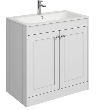 Balterley Butterton 800mm Floor Standing 2 Door Unit with Stone Basin 1 Tap Hole - Satin White