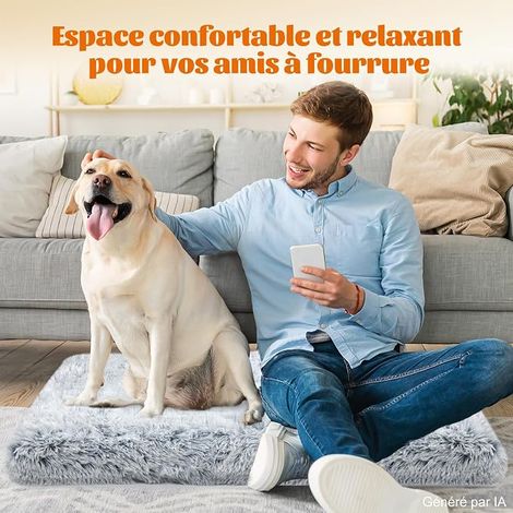 Coussin Chien 75 x 50 cm, Matelas Lavable Chiens Jusqu'à 17 kg Mousse 8 cm, Peluche douce, Lavable machine, Base antidérapante, Panier Moyen Chien Jusqu'à 17 kg (1/4)