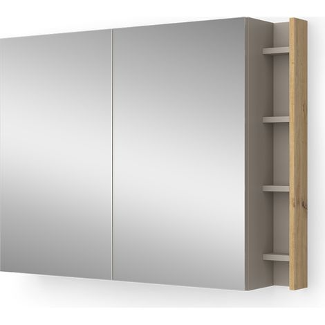 Armario con espejo para baño Edelin, Cachemira, 100 x 75 cm con estantes, Vicco (1/5)