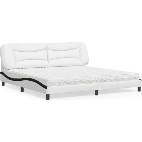 Bett mit Matratze "Hvar" Weiß und Schwarz 200x200 cm Kunstleder (1/5)