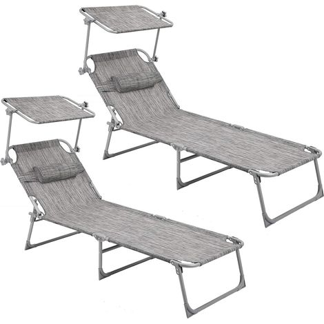 Chaise longue, Bain de soleil, Transat de relaxation, chaise de jardin pliable - Gris beige GCB192T02