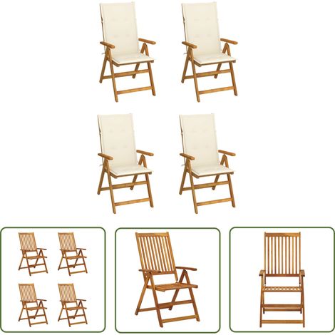 The Living Store Hochlehner Verstellbar 4 Stk. mit Auflagen Massivholz Akazie - Gartensessel - Gartenmöbel - Esszimmerset - Holzsessel - Akasienholzmöbel (1/5)