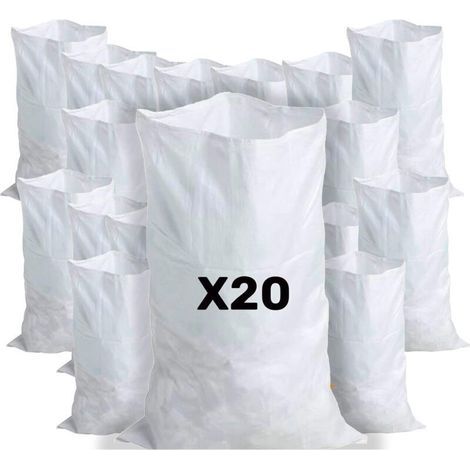 20 Rubble Bags, 55 x 95cm, 55kg, Strong and Reusable, Made of White Woven Polypropylene, Sand, Soil, Gravel, Gardening, Construction Site, Construction Waste (1/5)