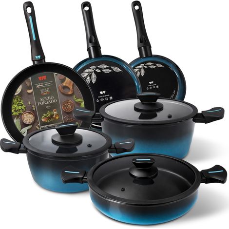 Briebe Mare Batería Cocina Inducción Acero Forjado 9 Piezas Antiadherente sin PFOA, Fabricada en España  Azul (1/5)