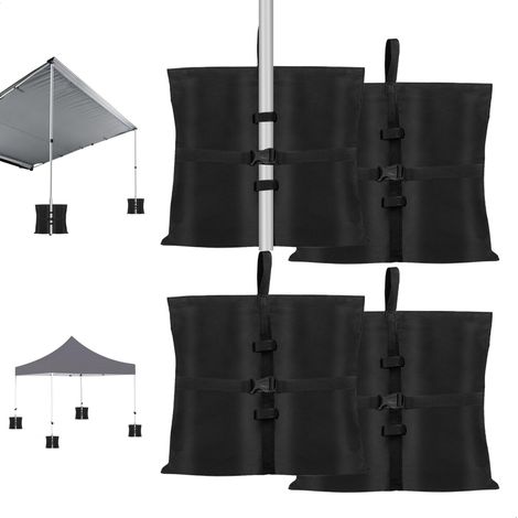 Sac Lestage,Set de 4 Sac de Sable,600D Oxford Sac de Lestage,40x47cm Sac de Lestage pour Tonnelle,Sac Sable pour Pavillon Jardin,Tente de Plage,Tiges de Parasol,Poids de Lestage Tonnelle,Noir (1/5)