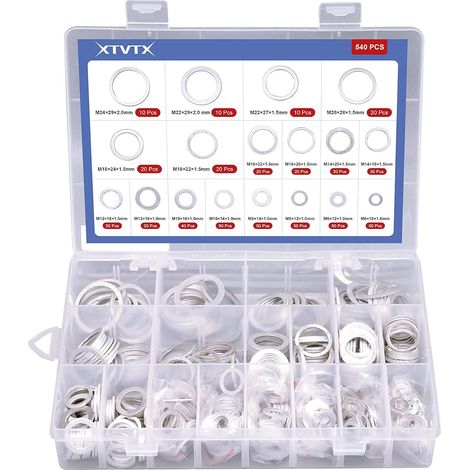 Assortiment de 540 joints de vidange d'huile de voiture 10 tailles (M6 M8 M10 M12 M14 M16 M18 M20 M22 M24) en Aluminium (1/5)