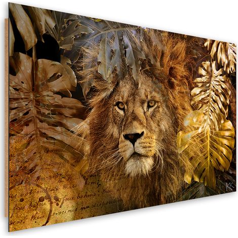Quadro deco panel, Leone e foglie dorate - 60x40 (1/5)