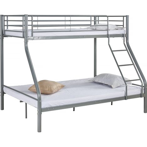 Habitat Et Jardin – Lit superposé en métal 90/140 x 190 cm – Acier gris – Barrière de sécurité – 48 lattes en métal incluses