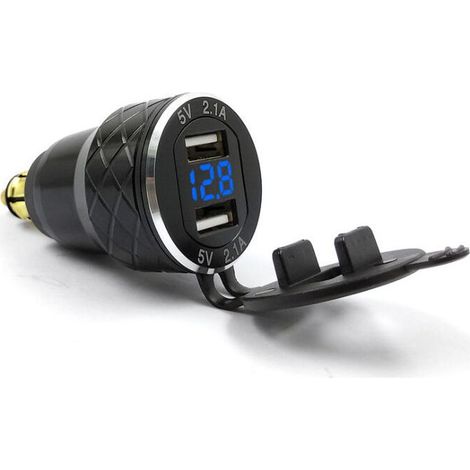 Motorcycle USB Mobile Phone Charger EU Plug for BMW Ducati Metal Voltage Display Car Charger Blue (1/4)