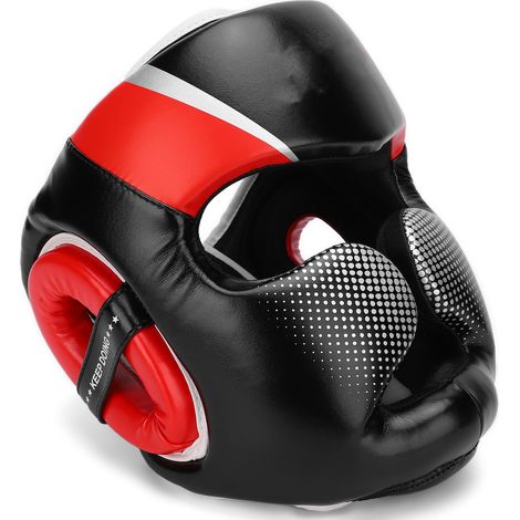 Casque de boxe épais avec protection faciale pour adulte - équipement d'entraînement Muay Thai Sanda combat rouge L (1/5)