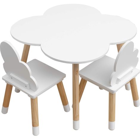 Mobili Rebecca – Ensemble table et 2 chaises pour enfants – Dimensions table H 44 x L 60 x P 60 cm – Chaises H 50 x L 25 x P 25 cm – MDF blanc – Style scandinave