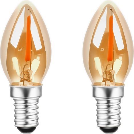 Lot de 2 ampoules bougie E12, 2200 K, blanc chaud ambré, 0,5 W LED (équivalent à 5 W), ampoule à filament vintage C7, petite base à vis pour lampes de sel, veilleuses, lampes de table – AC [Classe éne (1/5)