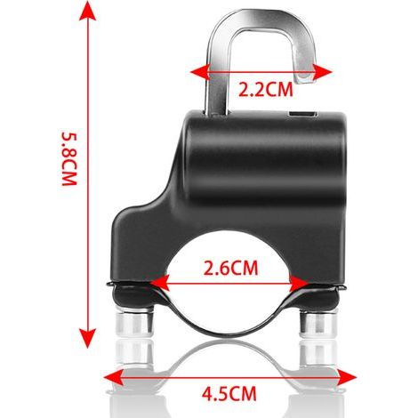 Antivol universel pour casque de moto, 22 mm-26 mm, en métal noir avec 2 clés. (1/3)