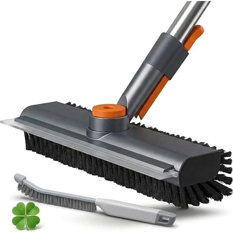 Balai Brosse avec Raclette Sol et Brosse Joints Carrelage Tête Rotative 360° Salle de Bain Douche Terrasse Extérieur Élimine Saletés Incrustées