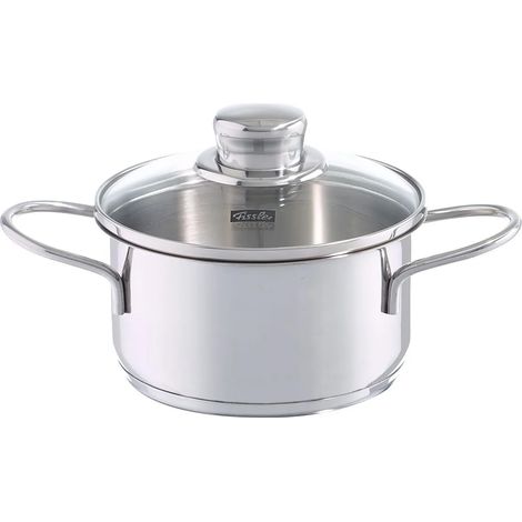 Mini Faitout Ø 12 cm, 0,5 l, Ustensile de Cuisson en Acier Inoxydable, pour Collation/Petites Bouchées, avec Couvercle en Verre, Compatible Induction (1/2)