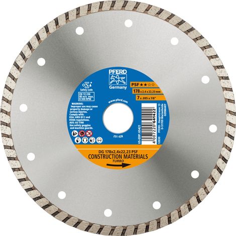 PFERD TOOLS Diamant-Trennscheibe DG 178x2,4x22,23 mm PSF z. Trennen v. Stein/Beton,hohe Schnittqualität (1/4)