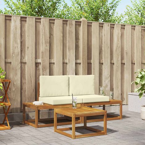 vidaXL  Outdoor Sofa Set  3 pcs Natural Solid Acacia Wood and Polyester