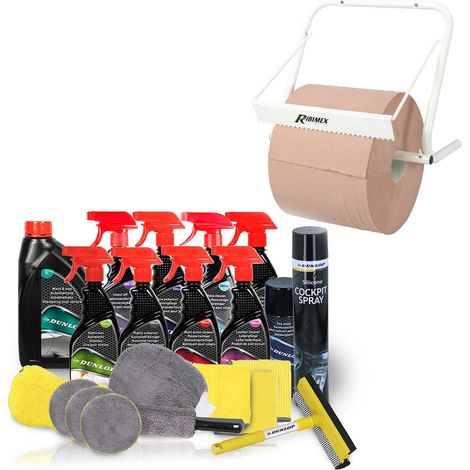 Kit Nettoyage Auto Complet 21 Pièces Neutre DUNLOP et Dévidoir papier mural, pour les garages, entretien auto (1/5)