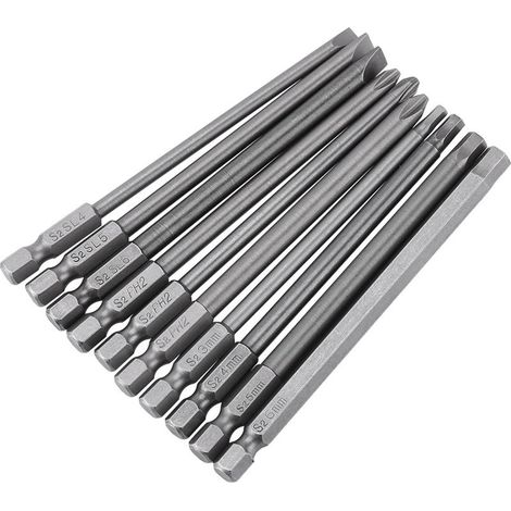 Lot 10 embouts tournevis – 1/4″ hex – 100mm – fente + croix + hex – S2 acier allié – magnétique – BST (1/5)