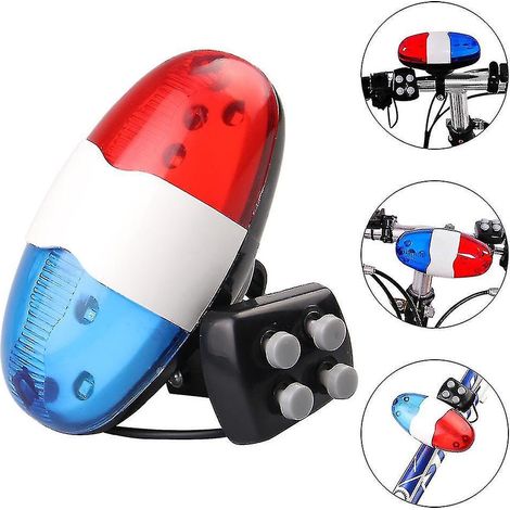 Mountainbike-Klingel mit 6 LEDs und 4 Tönen, elektronische Polizeiauto-Hupe, Sirene -- (1/5)