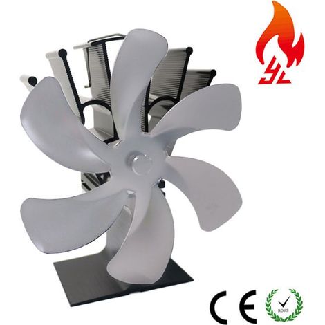 Ventilateur de cheminée à 6 pales, ventilateur de chauffage domestique en alliage d'aluminium auto-chauffant argent (1/4)