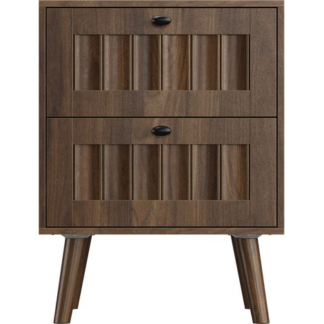 Comodino rétro moderno con 2 cassetti, gambe in legno e finitura noce, 43,5 x 40 x 57,5 cm (1/5)