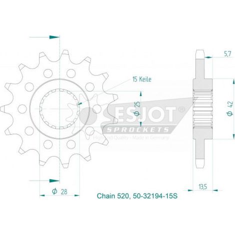Pignon lightweight - 520 - 15 dents - Made in Germany - JTF710