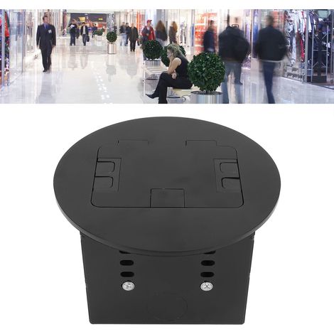 Boîtier de prise de sol universel dissimulé en acier inoxydable noir style marbre, double prise de sol ronde à trois trous standard américaine 20 A + double port USB, 125 V. (1/5)