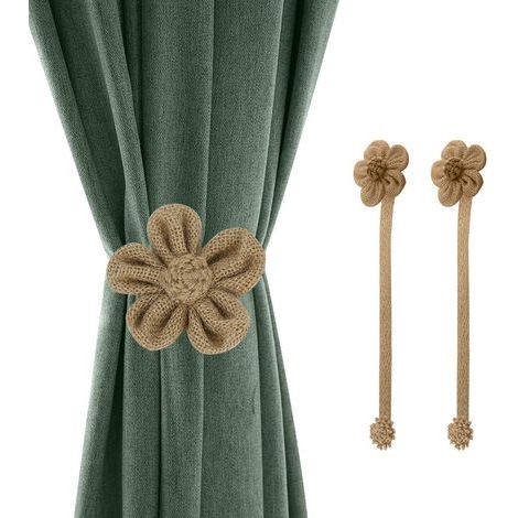 Imanes para cortinas de ventana, 2 piezas simples y elegantes, girasol decorativo, cordón tejido, soporte de cortina, accesorios de sujeción para decoración de oficina y hogar (1/5)