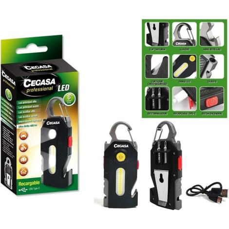 Cegasa professionelle Survival-Taschenlampe cob+1 led bis zu 400lm -- bis zu 1,5h - Akku 300mah usb-c -- Farbe schwarz