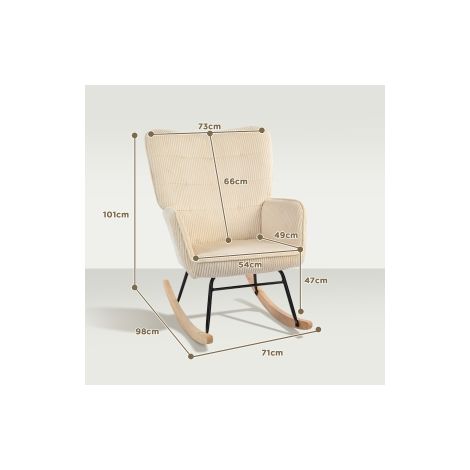Fauteuil à bascule beige en tissu effet côtelé avec accoudoirs et patins en bois pour salon et chambre (1/5)
