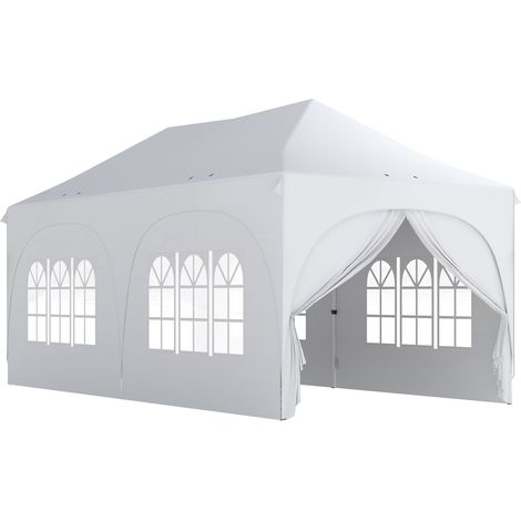 Gazebo da Giardino Pieghevole 3x6 m con Pareti Rimovibili e Borsa di Trasporto Bianco (1/5)