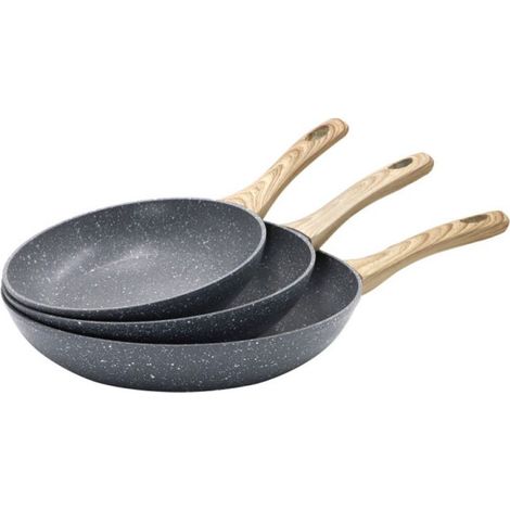 Juego 3 Sartenes de Aluminio  Sarten con Mango Efecto Madera para Todo Tipo de Cocinas 20cm - 24cm - 28cm  Antiadherente (1/5)