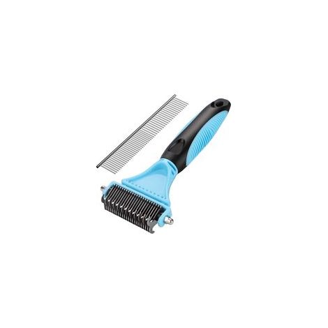 Peine para perros, peine para gatos, cepillo desenredante para mascotas: elimina el 95 % del pelo suelto y los enredos. Cepillo de aseo MENNYO, desenredante profesional para pelo largo y corto (azul) 