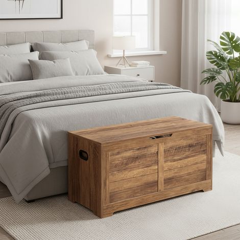 Coffre de Rangement, Banc à Chaussures avec Charnières de Sécurité, pour Salon, Entrée, Chambre, Marron (1/5)
