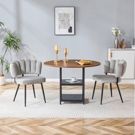 Conjunto de mesa y sillas de comedor redonda 107 cm efecto nogal gris DESVIAE (1/5)